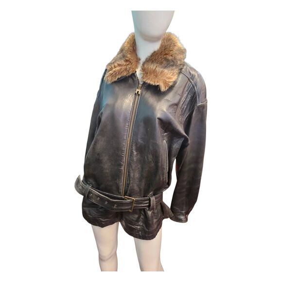 Express Vintage 80's black Leather Jacket Womens Size Small - Picture 2 of 13